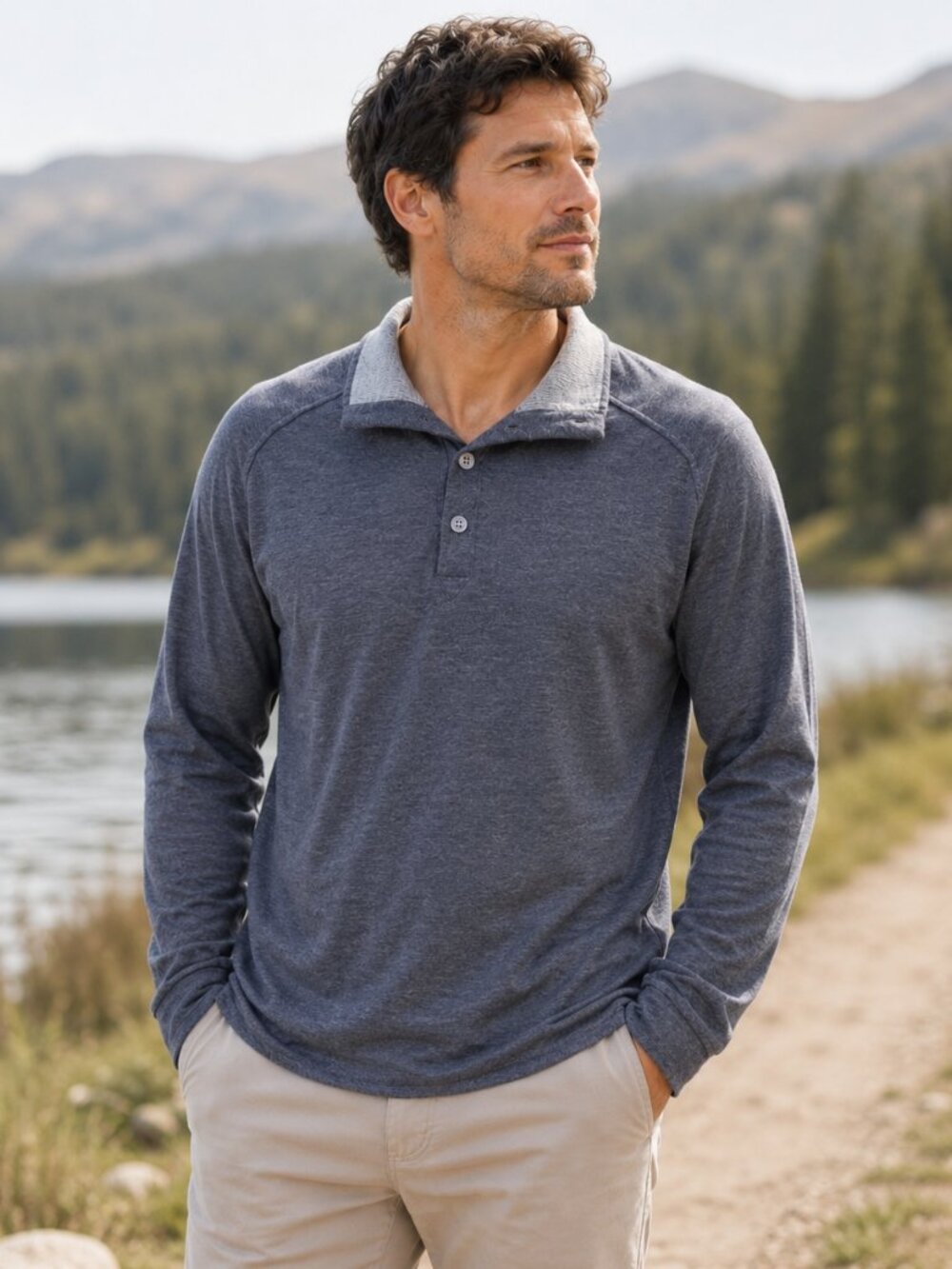 Hartford Alternative Classics Wool Cashmere Gray Knit Henley Sweater Medium